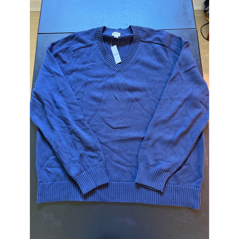 J.Crew Mens XXL Navy Blue 100% Cotton V-Neck Knit Sweater CM323 NEW